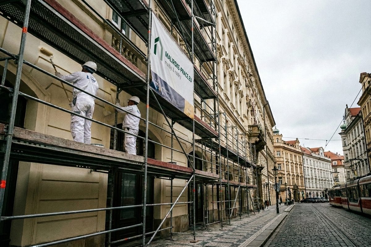 Dva malíři na lešení — práce ve výšce